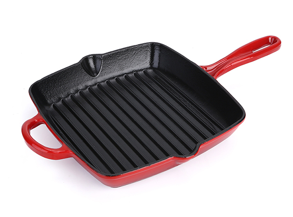 Cast Iron Enamel Grill Pan with loop handle