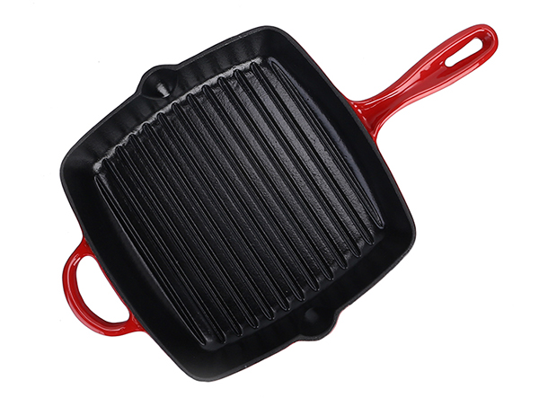 Cast Iron Enamel Grill Pan with loop handle