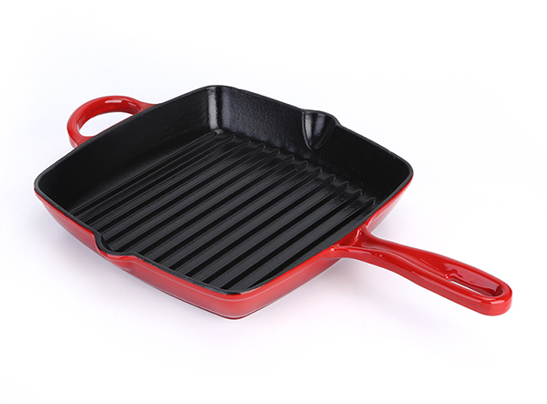Cast Iron Enamel Grill Pan with loop handle