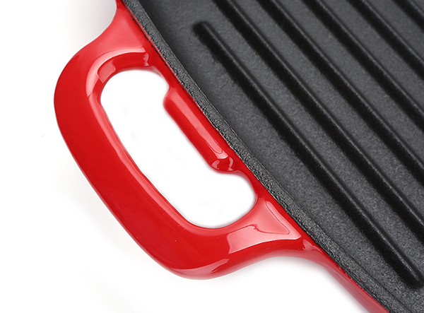 Enamel cast iron grill pan with long handle