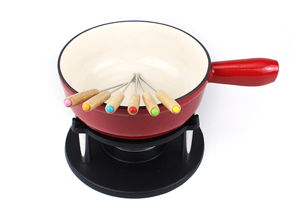 cast iron chocolate cheese fondue pot set