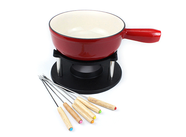 cast iron chocolate cheese fondue pot set