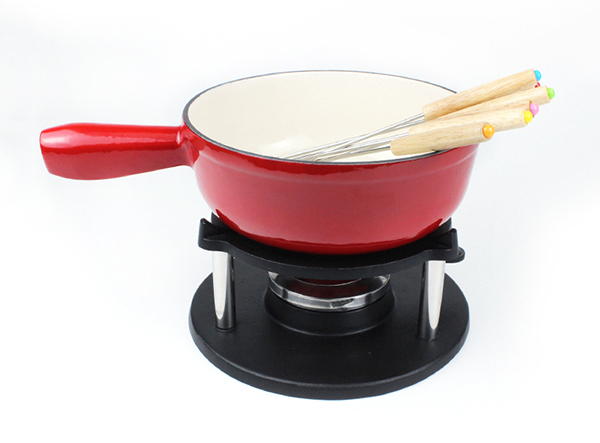 cast iron chocolate cheese fondue pot set