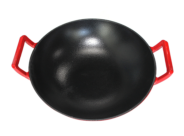 enamel cast iron wok with glass lid