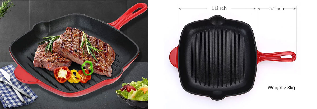 Steak Grill Plate BBQ Square Enamel Cast Iron Grill Fry Pan