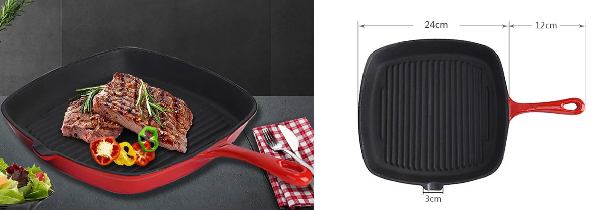 11 Inch Square Cast Iron Fry Pan Skillet Grill Pan