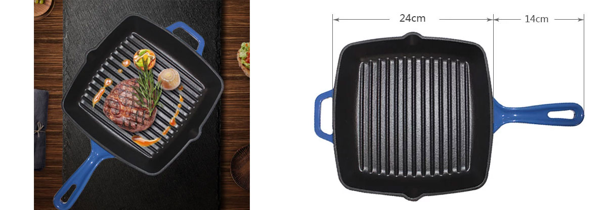 High Quality 24cm Enamel Cast Iron Frying Pan Grill Pan