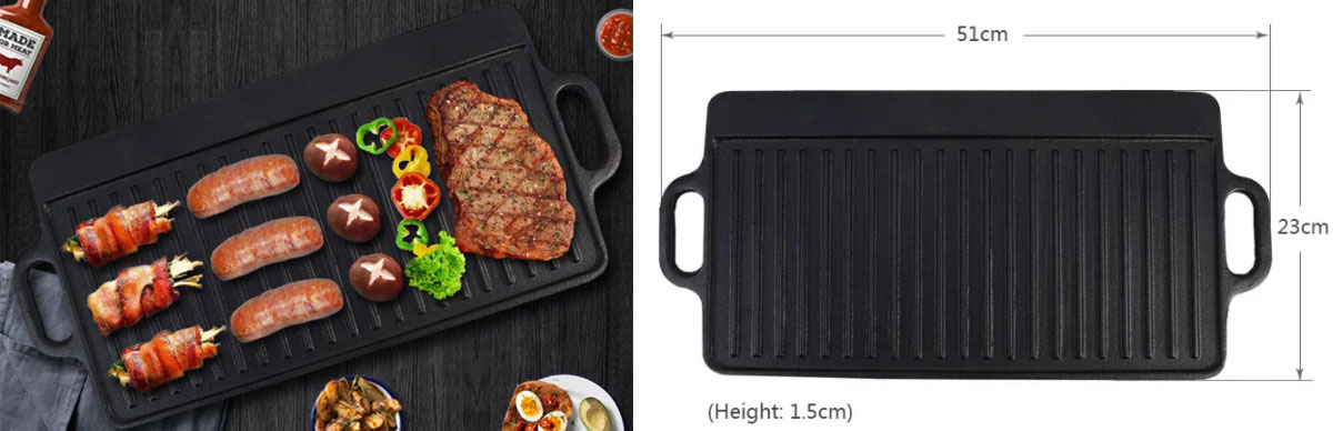 Pre-seasoned Coating Rectangular Reversible Griddle BBQ Cast Iron Griddle Pan