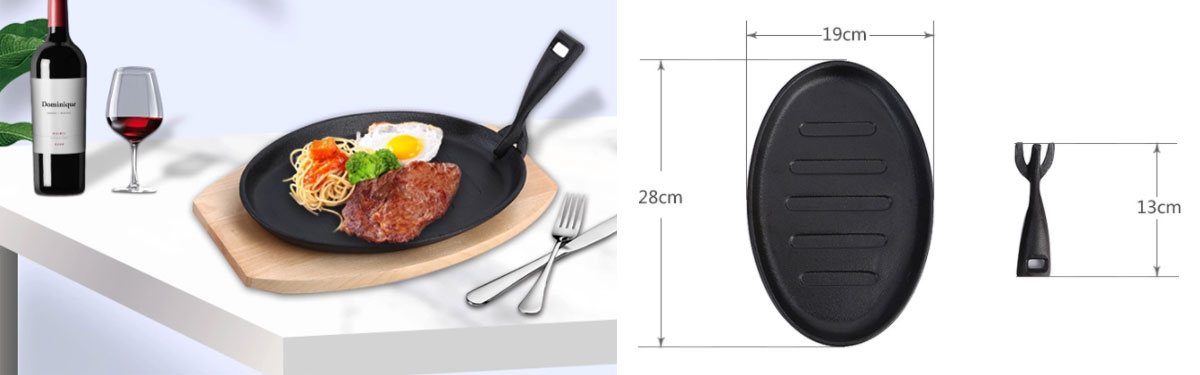 Pre-seasoned Cast Iron Sizzling Plate with Wooden Tray