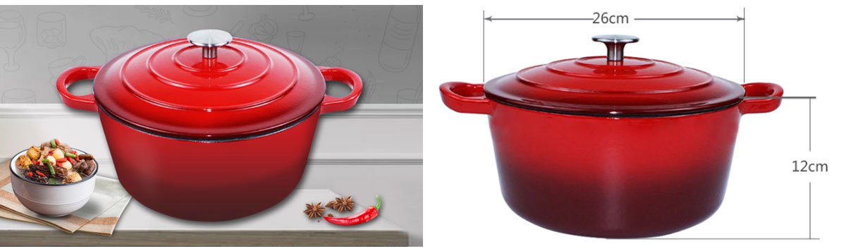 Cast Iron Bella Dutch Oven 2.75 Qt Red enamel pot with lid stew pot stock  pot