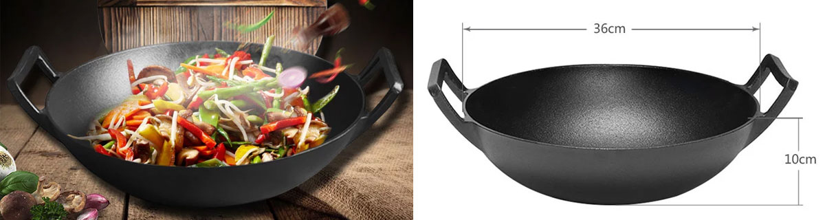 14 Inch Cast Iron Wok, Large Cast Iron Woks