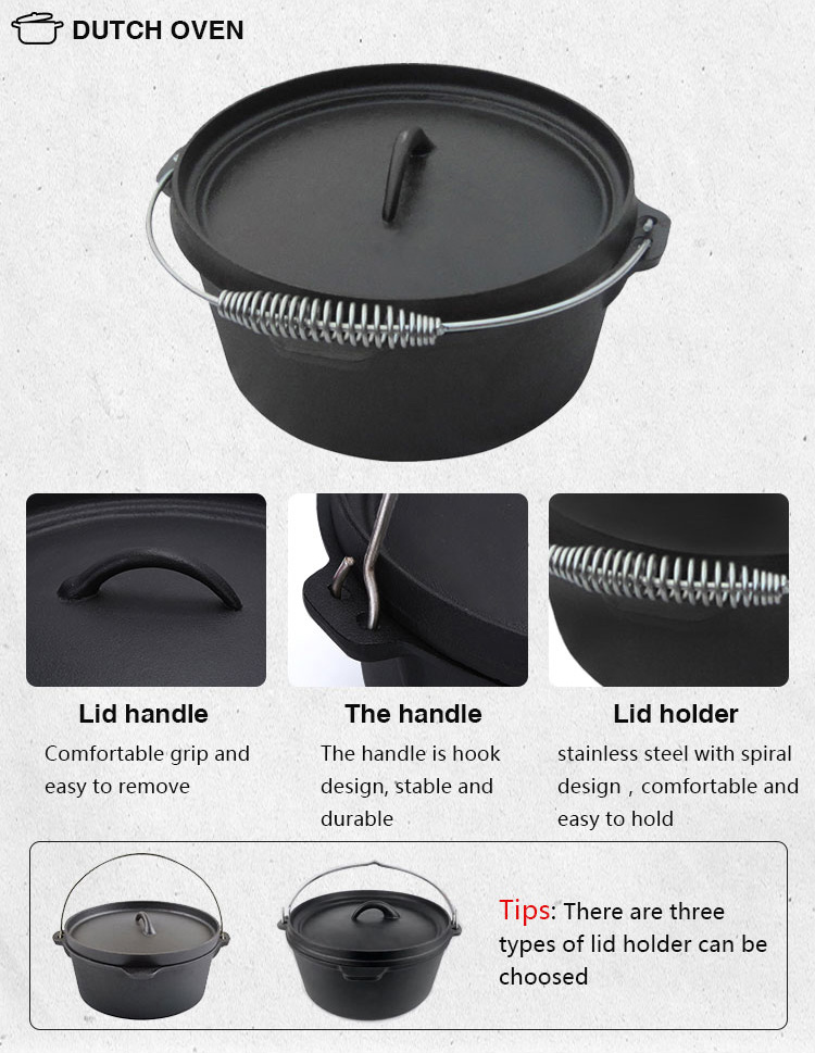 Private Label 6pcs Outdoor Camping Cast Iron Cookware Set