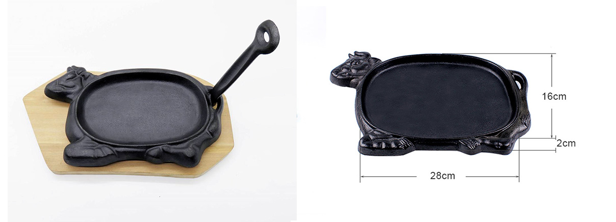 cow shape cast iron sizzling platter