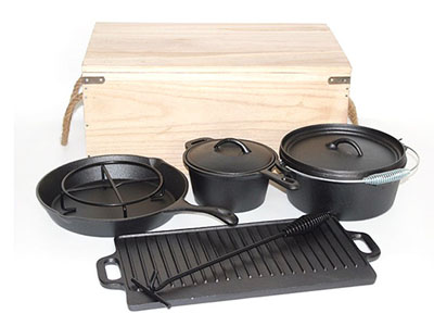 Sarchi Cast Iron Cookware Set In Wooden Box