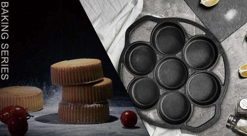 Camping or Indoor Cake Cupcake Mold Poffertjes Pan Cast Iron Muffin Pan for  Baking Biscuit