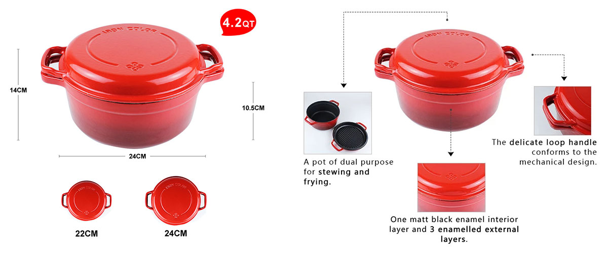 enamel cast iron double dutch oven with grill pan