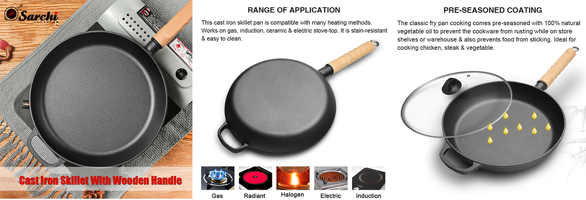 Wholesale Best Wooden Handle Cast Iron Skillet 10 inch