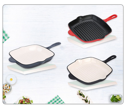 Steak Grill Plate BBQ Square Enamel Cast Iron Grill Fry Pan