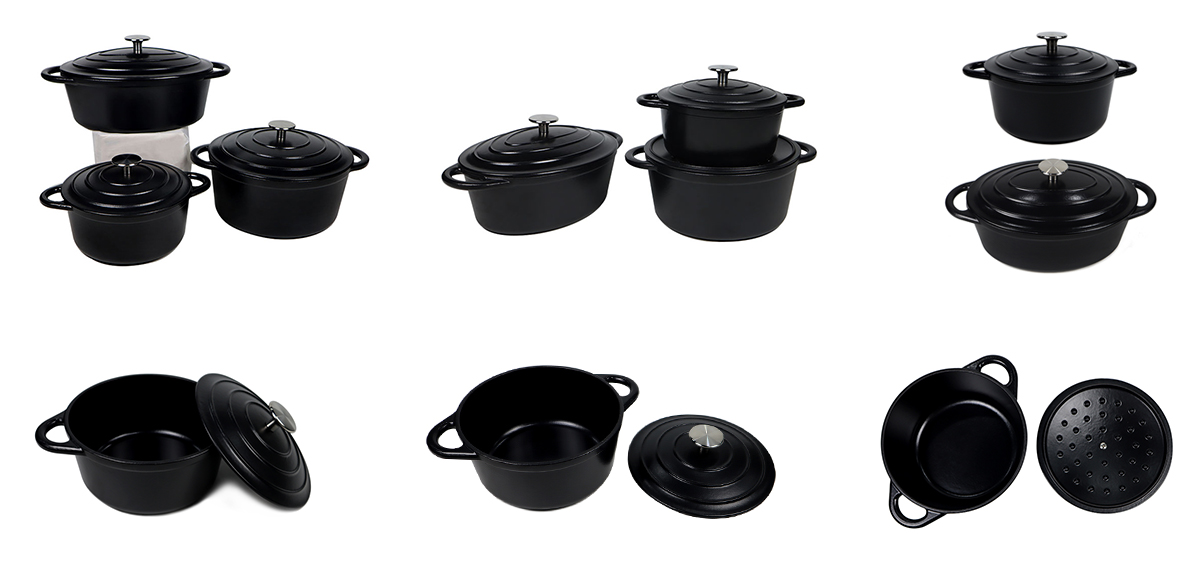 2.6qt 5.2qt Nonstick Matte Black Multi Cast Iron Enameled Dutch Oven