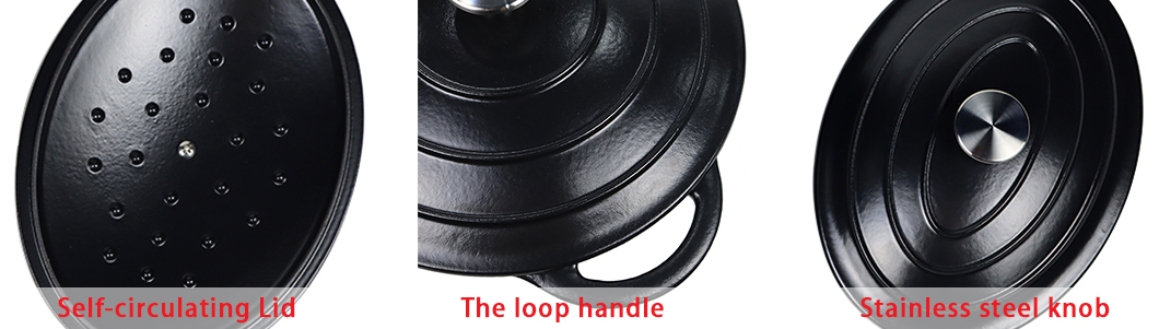 2.6qt 5.2qt Nonstick Matte Black Multi Cast Iron Enameled Dutch Oven