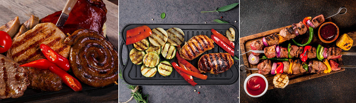 cast iron reversible roasting bbq grill griddle pan