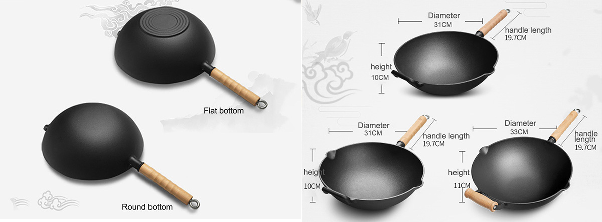 11.8 Inch 12.5 Inch Large Cast Iron Stir Fry Pan with Wooden Handle