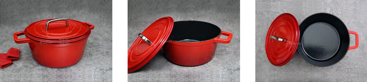 Enameled Cast Iron Covered Dutch Oven With Stainless Steel Lid Handle