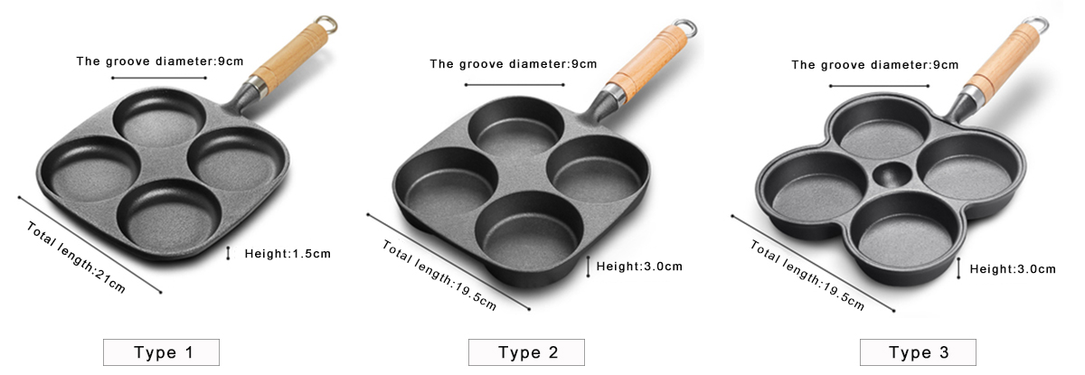 4 Holes Cast Iron Deep Egg Burger Omelet Pan