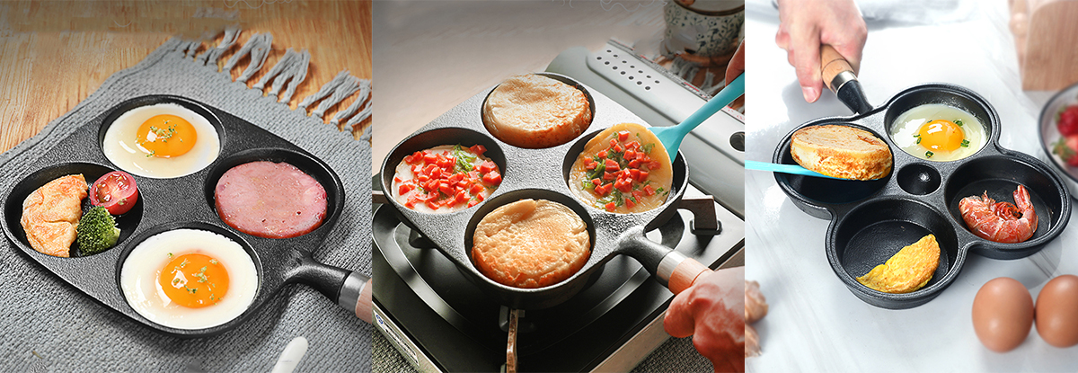 4 Holes Cast Iron Deep Egg Burger Omelet Pan