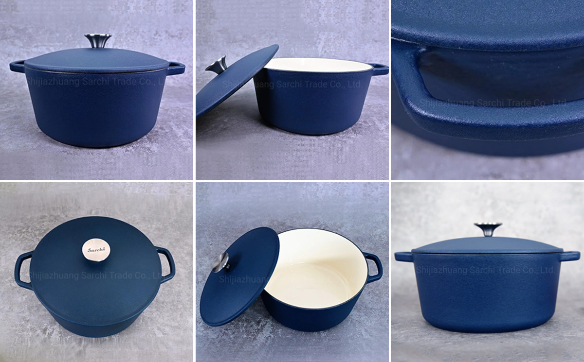 Cast Iron big matte beauty blue Enamel Cooking Casserole round roaster dutch oven