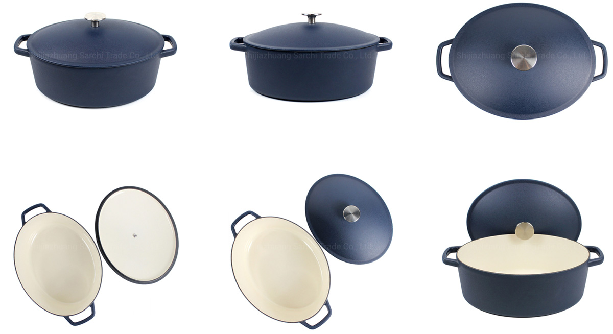 Cast Iron big matte beauty blue Enamel Oval Cooking Casserole