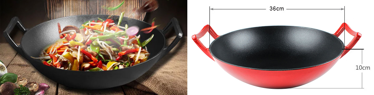 enamel cast iron wok with glass lid