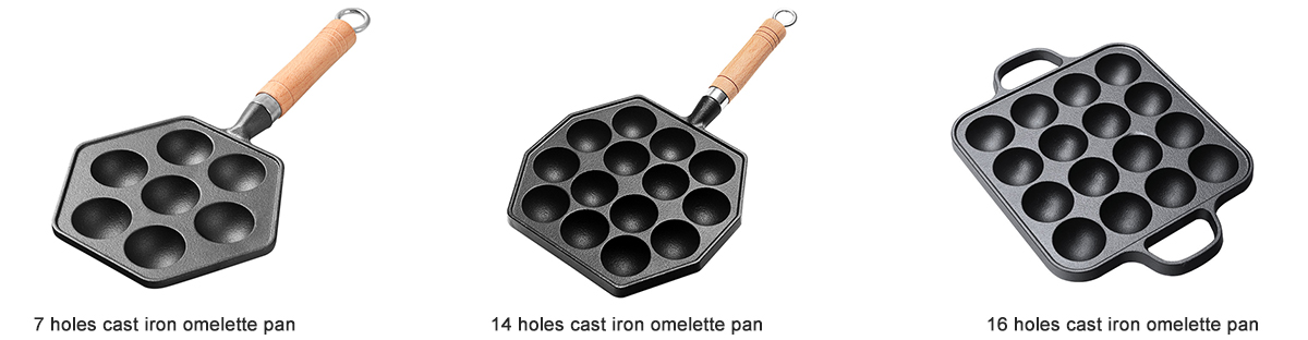 14 Holes Cast Iron Octopus Ball Pan Japanese Takoyaki Maker with Wooden Handle