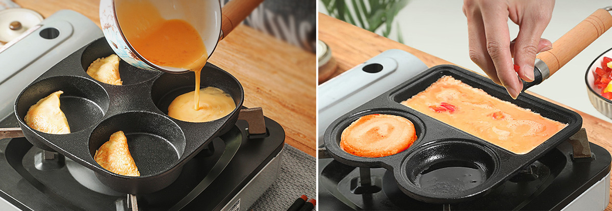 Nonstick Egg Frying Pan - Square Grill Pan Divided Frying Pan for Breakfast,Burgers and Bacon,Suitable for GAS Stove & Induction Cooker-4 Hole, Size