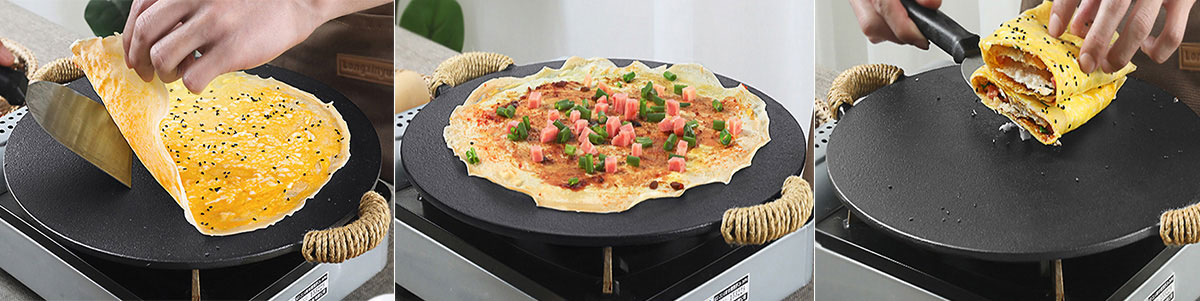 Kitchen Bakeware Cast Iron Induction Crepe Pan