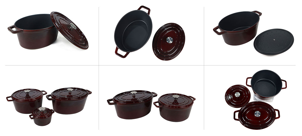 6.4-Quart Wine Red Enameled Cast Iron Oval Dutch Oven