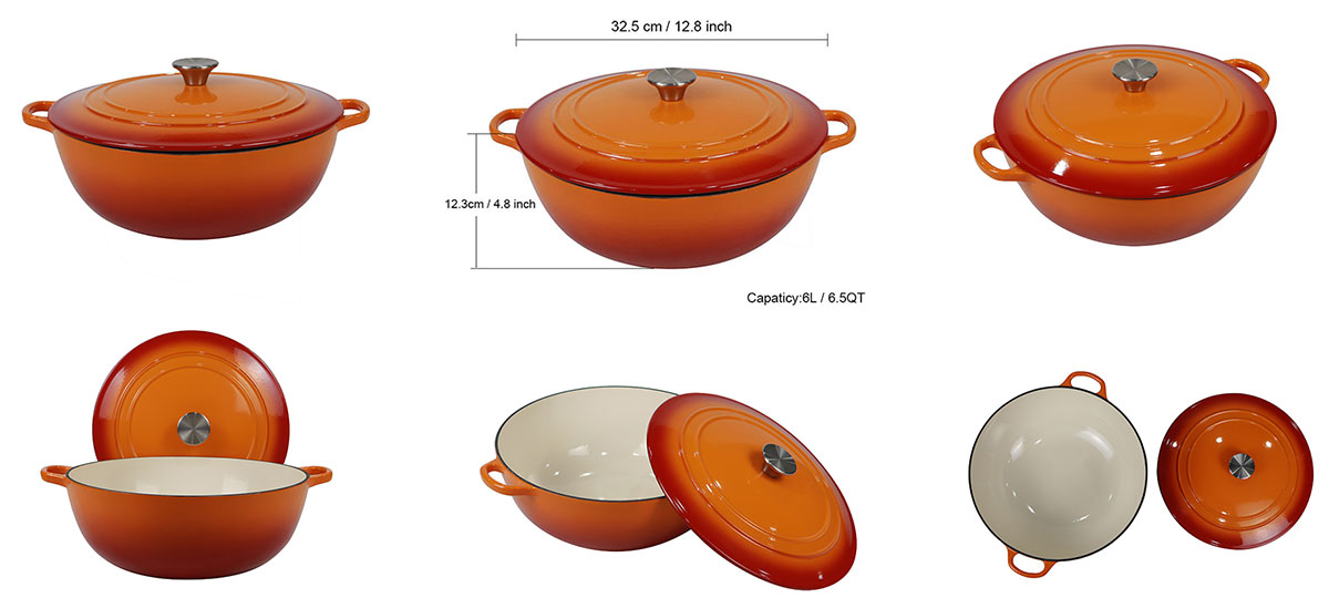 6.5 Quart Gradient Pumpkin Enameled Cast Iron Soup Pot With Lid