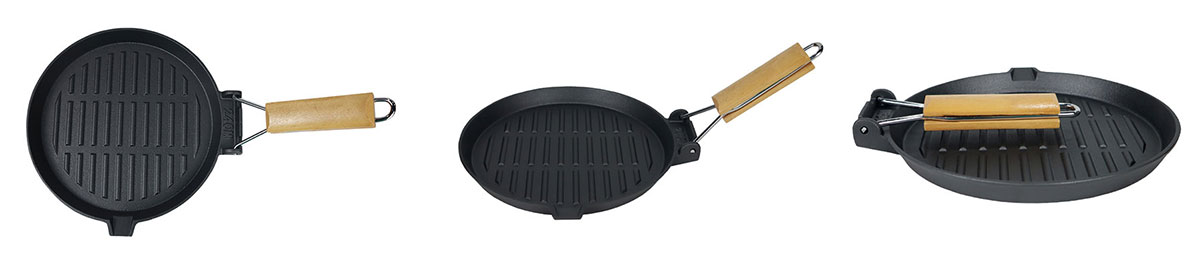 Foldable Handle 10" Cast Iron Round Grill Pan Outdoor