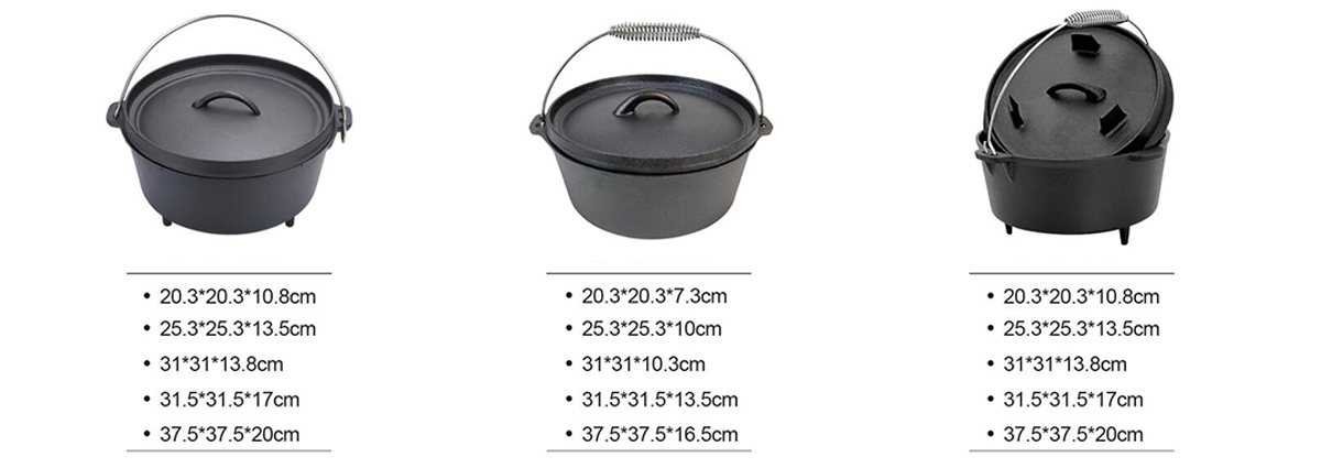 camping cast iron dutch oven with three legs lid