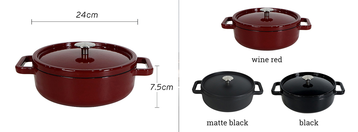 Metal cast iron enameled stock pot dark red color