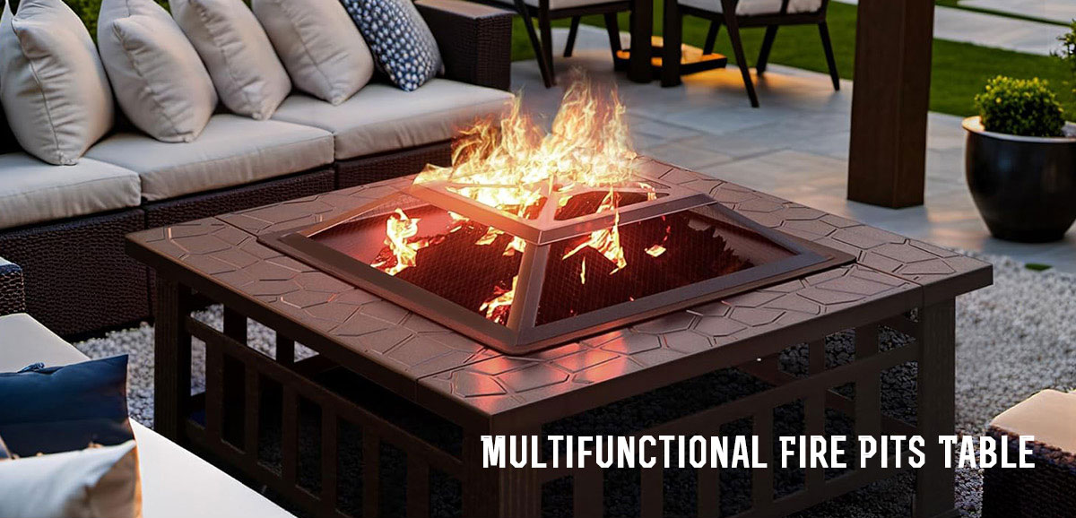 Multifunctional Outdoor 32 inch Square Metal Fire Pit Table with Spark Screen