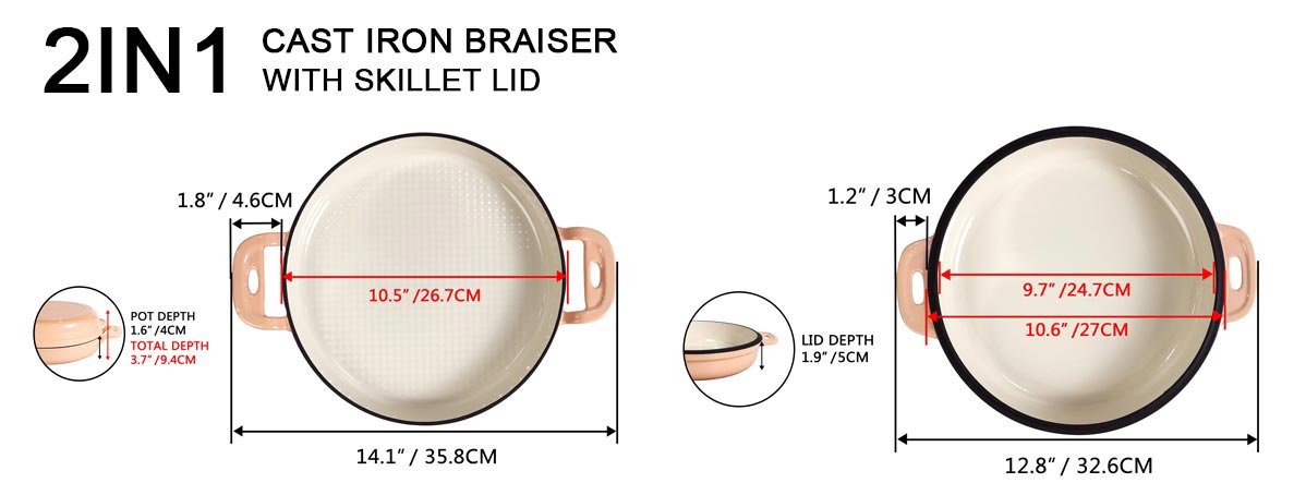 2 in 1 Enameled Cast Iron Braiser with Skillet Lid