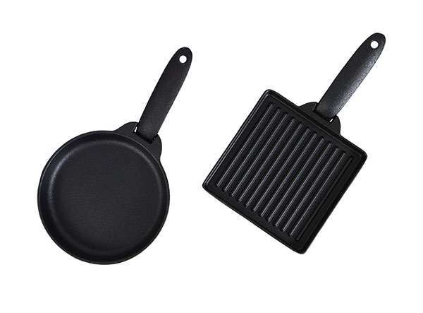 Portable 2pcs Cast Iron Camping Skillet Set with Detachable Handles