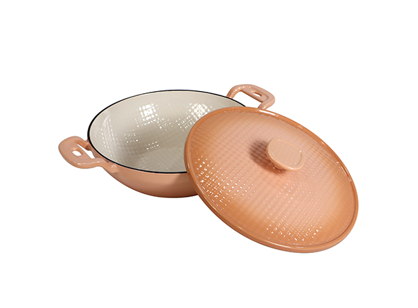 Porcelain Cast Iron Chef's Wok Dish with Lid