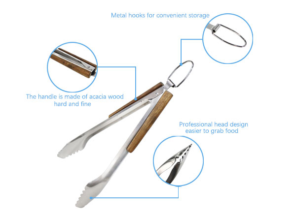 Wooden Handle Non-Slip Food Tongs for Kitchen Cooking