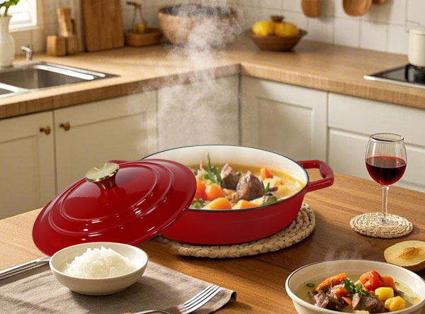 Cast Iron Enamel Casserole Cookware Soup and Stock Shallow Seafood Cooking Pot