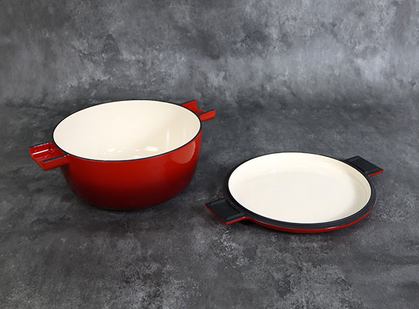 Enamel Cast Iron Double Dutch Oven with Fry Pan Lid