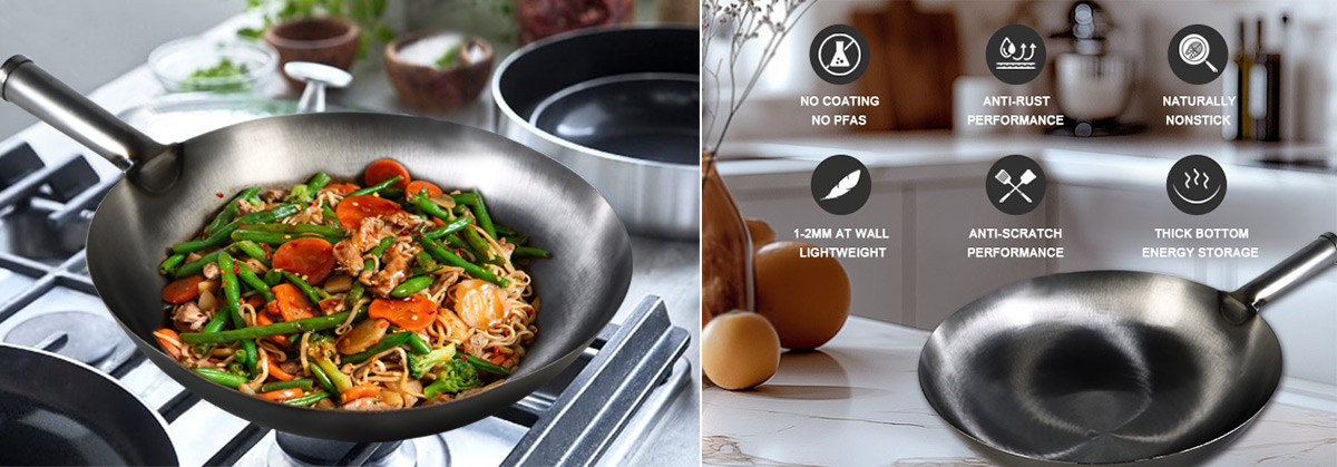 Wholesale Traditional Japanese Wok Uncoated Carbon Steel Stir Fry Pan