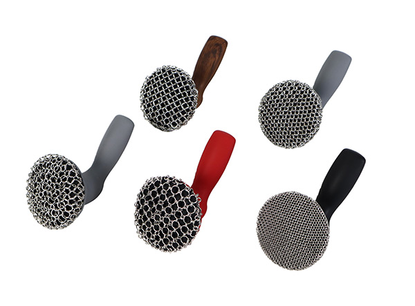 Stainless Steel Cast Iron Chainmail Scrubber with Handle