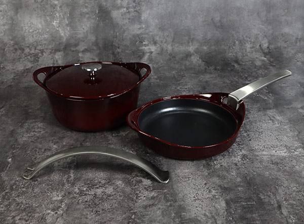 Enameled 2 Piece Cast Iron Stack Pots Set with Removable Handle